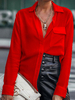 Frauen Shirt Red Turndown Kragen Langarm Polyester Casual Tops