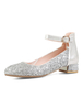 Frauen Silber Heels Glitter Silber Runde Kappe Schnalle Detail Party Schuhe