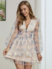 Frauen Skater Kleider Beige Bedrucktes Polyester Lässig Langarm Fit Kleid Midi Flare Kleid