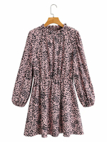 Frauen Skater Kleider Dark Pink Jewel Neck Langarm Retro Ausgestelltes Kleid Tunika Kleid