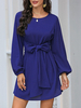 Frauen Skater Kleider Jewel Neck Langarm Bögen Casual Flared Dress