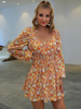 Frauen Skater Kleider Polyester Orange Casual Langarm Ausgestelltes Kleid Midi Tunika Kleid