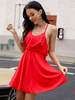 Frauen Skater Kleider Polyester Rüschen Spaghettiträger Offene Schulter Ärmelloses Rot Sexy Fit And Flare Kleid