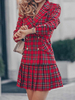 Frauen Skater Kleider Turndown Kragen Langarm Jacke gedruckt Academic Flared Dress Outfits