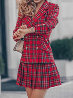 Frauen Skater Kleider Turndown Kragen Langarm Jacke gedruckt Academic Flared Dress Outfits