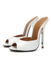Frauen Slip-On Printed Stiletto Heel Pantoletten PU Leder Peep Toe Weiß Stilettos