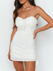 Frauen Sommer Tube Kleid trägerlose Spitze offene Schulter weiß Midi Bodycon Beach Kleid