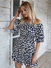 Frauen Sommerkleid Bateau Neck Blumendruck Dark Navy Short Beach Kleid Midi Kleid