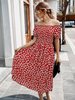 Frauen Sommerkleid Bateau Neck Printed Split Front Rot Long Beach Kleid Baumwolle Maxi-Kleid