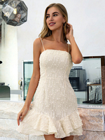 Frauen Sommerkleid Ecru Weiß Ärmelloses Polyester Kurzes Strandkleid Midikleid