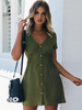 Frauen Sommerkleid Hunter Green V-Ausschnitt Kurzarm Beach Dress