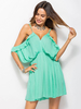 Frauen Sommerkleid Minze Grüne Riemen Hals Druck gedruckt ärmelloser Baumwolle Kurzer Strandkleid Midi Kleid