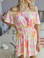 Frauen Sommerkleid Off-The-Shoulder Bedruckte Plissee Skater Kleider