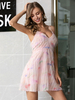 Frauen Sommerkleid Rosa Polyester Ärmellose Pullover Rock Strandkleid