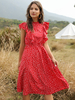 Frauen Sommerkleider Red Polka Dots Ärmellos bedrucktes Jewel Neck Cotton Beach Dress
