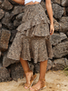 Frauen Sommerrock Leopardenmuster Layered Rüschen Midi Rock