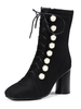 Frauen Square Toe Mid Calf Boots 2;8 "Blockabsatz In Schwarz