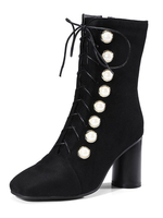 Frauen Square Toe Mid Calf Boots 2;8 "Blockabsatz In Schwarz