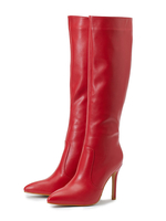 Frauen Stiefel Stöckelabsatz Spitzschuh PU-Leder Rote kniehohe Stiefel