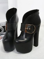 Frauen Stiefeletten Black Buckle Platform Round Toe 6.3 "Booties