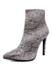 Frauen Stiefeletten Grau Spitz Zehe Schlangen bedruckt Zip Up High Heel Stiefel