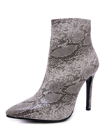 Frauen Stiefeletten Grau Spitz Zehe Schlangen bedruckt Zip Up High Heel Stiefel