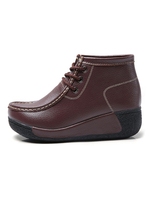 Frauen Stiefeletten Kaffee Braun PU Leder Schnürung Runde Zehen Flache Schuhe