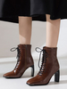 Frauen Stiefeletten Kaffee Braun PU Leder Square Toe Chunky Heel Booties