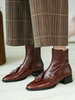 Frauen Stiefeletten Kaffee Braun Rindsleder Square Toe Puppy Heel Quasten Booties