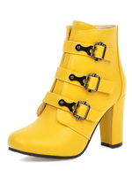 Frauen Stiefeletten Karree Schnalle Detail Blockabsatz 3.3 "Booties