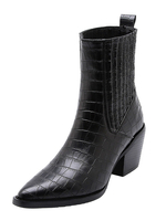 Frauen Stiefeletten Krokodildruck Spitz Chunky Heel Fashion Boots