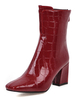 Frauen Stiefeletten Lackleder Krokodildruck Red Square Toe Blockabsatz 3 "Booties