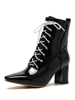 Frauen Stiefeletten Lackleder Weiß Schnürschuhe Karree 2;8 "Booties