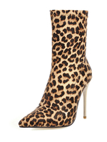 Frauen Stiefeletten Leopardenmuster Spitzschuh Pfennigabsatz 3.9 "Booties