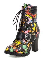 Frauen Stiefeletten Modern Art Deco Blockabsatz Schnürstiefel 3;5 "
