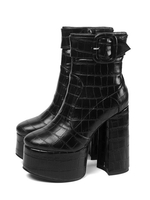 Frauen Stiefeletten Plattform Blockabsatz Krokodildruck 5;5 "Fett Stil Stiefel