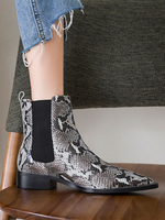 Frauen Stiefeletten Python Rindsleder Pointed Toe Puppy Heel Booties