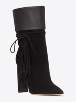 Frauen Stiefeletten Schwarz Micro Wildleder Spitz Chunky Heel 4;7 "Plus Size Booties mit Quasten