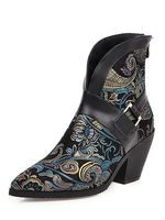 Frauen Stiefeletten Schwarz Spitz Bestickte Chunky Heel 3 "Booties
