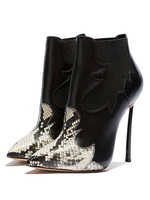 Frauen Stiefeletten Schwarz Spitz Schlangendruck Pfennigabsatz 4.7 "Fashion Booties