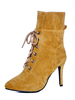 Frauen Stiefeletten spitz High Heel Stiletto Lace Up Nubuk braun Winter Booties