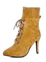 Frauen Stiefeletten spitz High Heel Stiletto Lace Up Nubuk braun Winter Booties