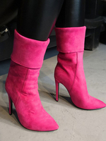 Frauen Stiefeletten Wildleder Spitze Zehe Pfennigabsatz 4.7 "Booties
