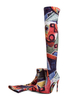 Frauen Stretch Stiefel High Heel Overknee Stiefel Orange Spitz gedruckt Oberschenkel hohe Stiefel