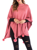 Frauen stricken Poncho Pink Jewel Neck Pom Poms Cape