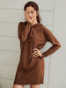 Frauen Strickkleid Schöne Langarm Polyester Kapuze Midi Kleid
