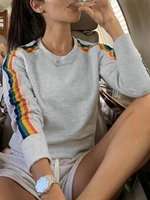 Frauen Sweatshirt Grau Lange Ärmel Streifen Seitlicher Pullover