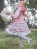 Frauen Sweet Lolita OP Kleid Infanta Märchen Blumendruck Kirschrot Plissee Lolita Einteilige Kleider