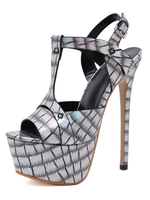 Frauen T-Bar High Heel Sexy Sandalen Peep Toe Plattform schillernden Kroko Print Schuhe