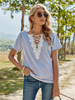 Frauen T-Shirt Jewel Neck Kurzarm Hellgraue Spitze Polyester T-Shirt